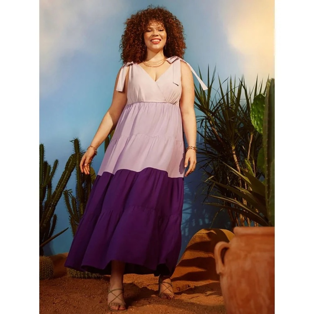 Plus Size Coloblocked Tiered Maxi Dress